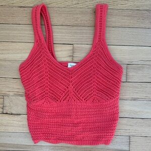 Crochet Knit Tank Top - Coral Pink